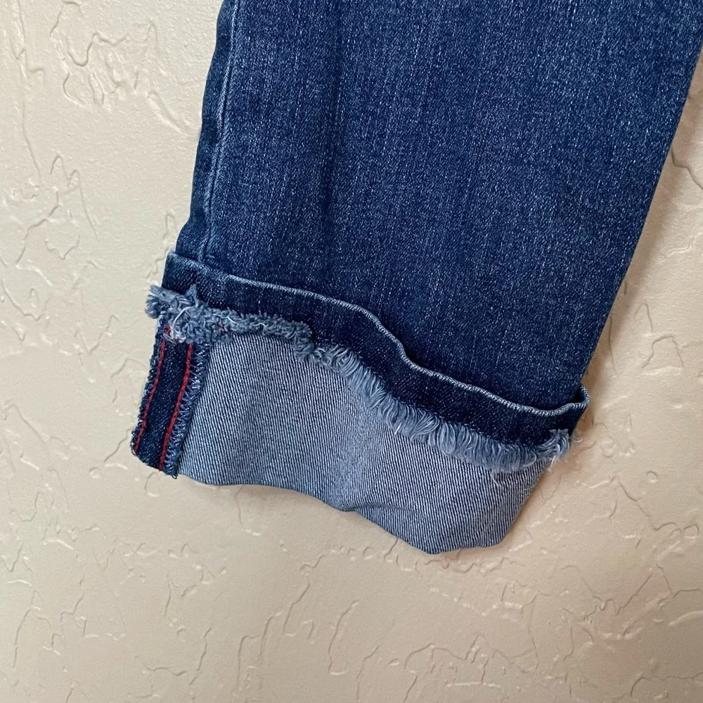 Karl Laderfeld Paris Cropped‎ Denim Fringe Accent Blue Jean Cuffed Women Size 10